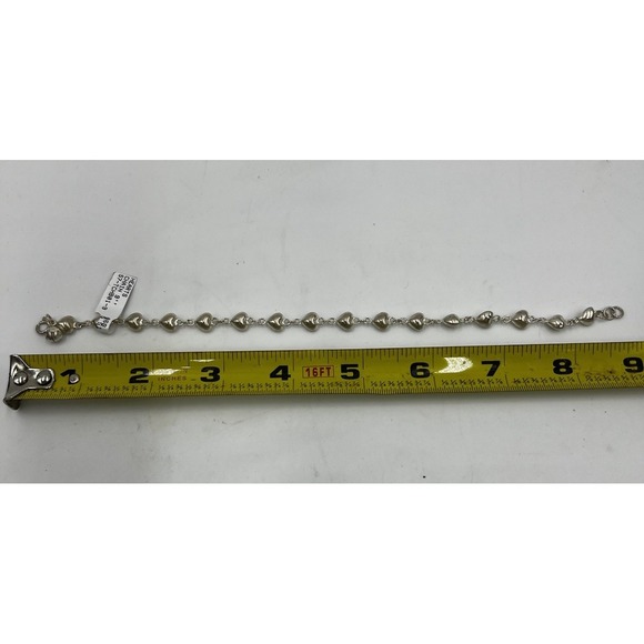 Sterling Silver 925 Puffy Hearts Bracelet 9 " 1 Tiny Bell Unique NWT - Picture 6 of 8